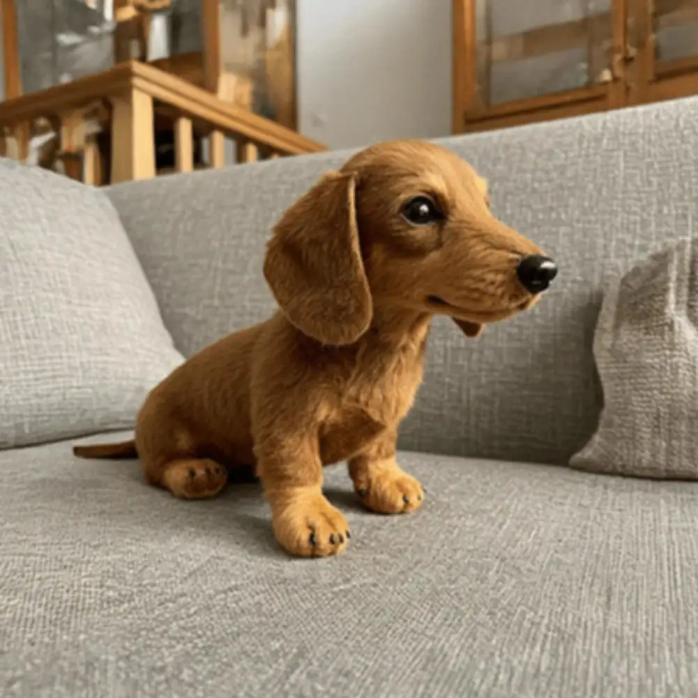 يجلس الكلب الألماني ألعاب من القطيفة نابض بالحياة محاكاة الكلب الأسود ألعاب من نسيج مخملي هدايا الاطفال ديكور المنزل سيارة الحلي #5