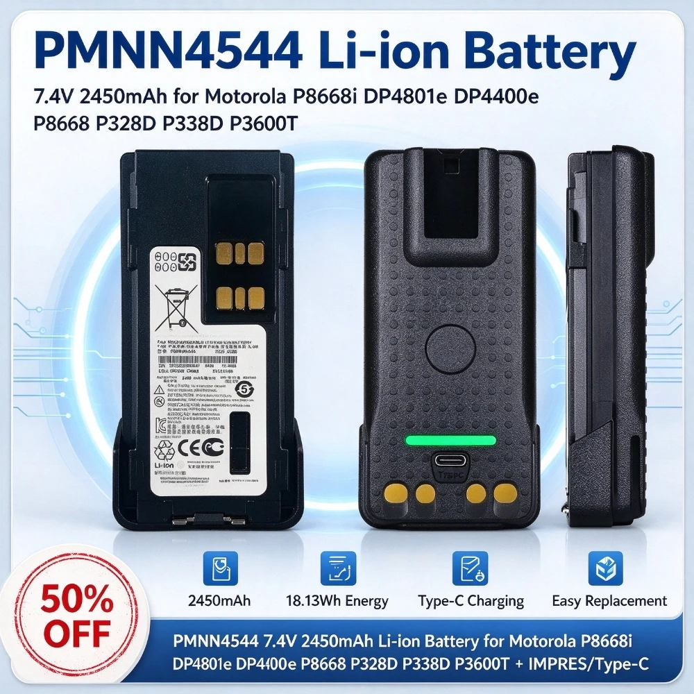 PMNN4544 7.4V 2450mAh Li-ion Rechargeable Battery for Motorola P8668i DP4801e DP4400e P8668 P328D P338D P3600T + IMPRES/Type-C