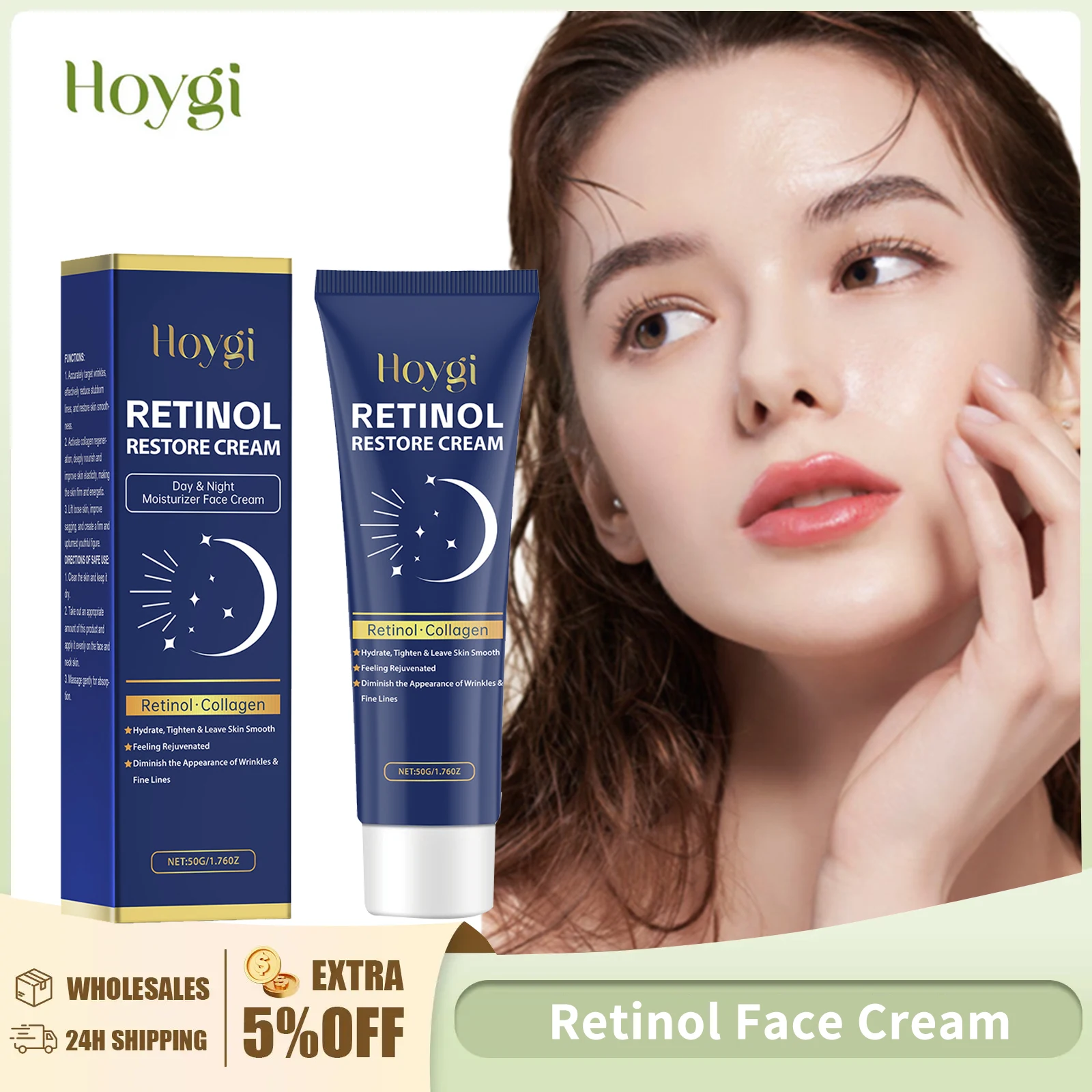 

Retinol Face Cream Fade Fine Lines Brightening Skin Tone Increase Skin Elasticity Firming Lifting Smoothing Collagen Cream 50g