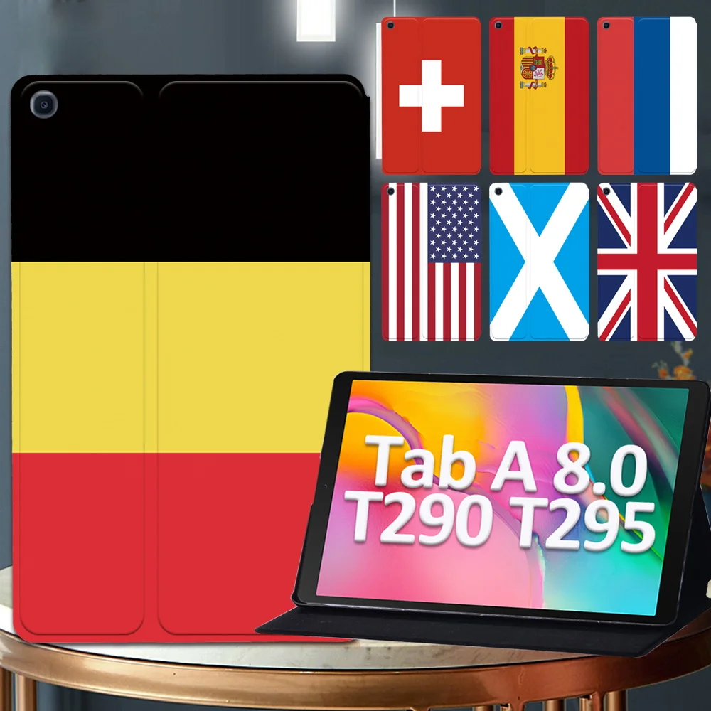 Stand Cover for Samsung Galaxy Tab A T290/Tab A T295 Shockproof Leather National Flag Pattern Tablet Case 8 Inch + Free Stylus