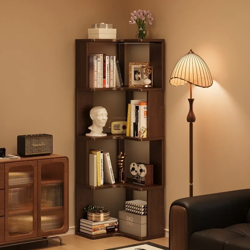 Corner bookshelf Large capacity multi-layer floor shelf Wall bookcase Living room small corner cabinet Reading storage display