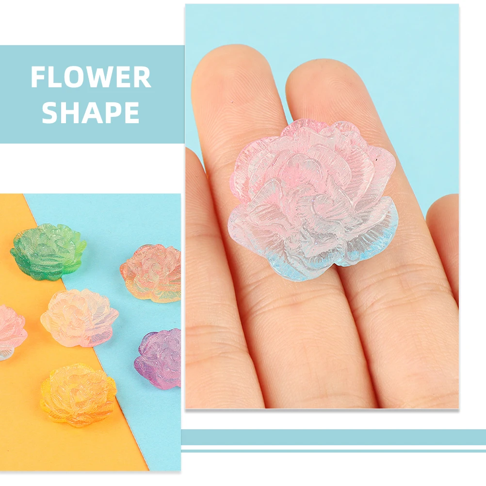 

15pcs Luminous Camellia Tiny Flowers Resin Charm Craft Accessories Phone Case Decor Wear Resistant Miniature Flower Model
