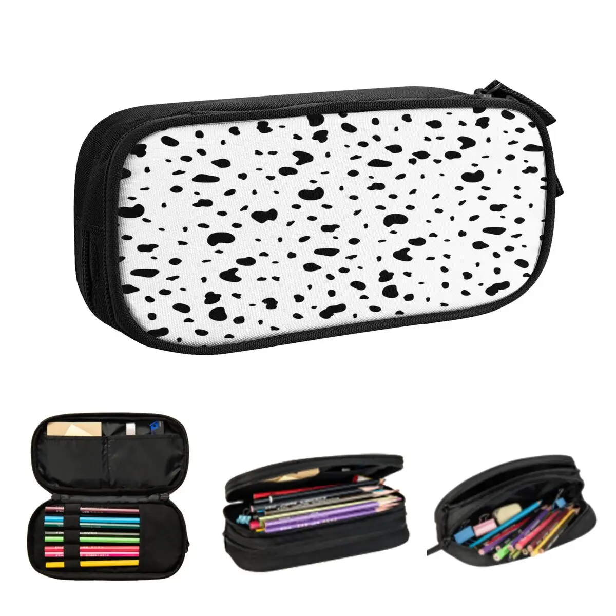 Astucci per matite con stampa di cani dalmata bianco e nero per regali per studenti Astuccio per penne Astuccio per matite di grande capacità