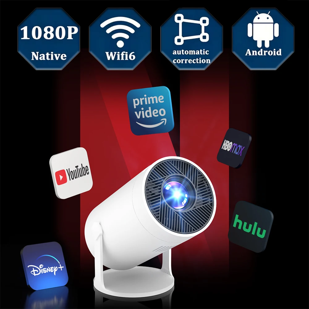 Tragbarer Projektor Mobile Bildschirmspiegelung Schnellfokus Eingebaute Lautsprecher Unterstützt WLAN Android 1080P 4K Videowiedergabe Smart HD Heimprojektor
