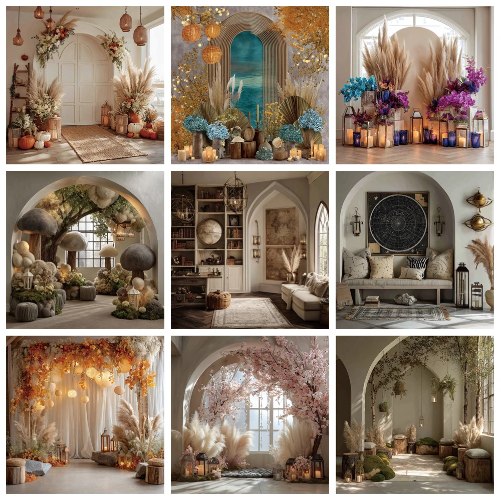 

MOON.QG Bohomian Backdrop Window Curtain Arch Way Backgrounds For Photography Party Supplies Photo Wall Baby Shower Wedding