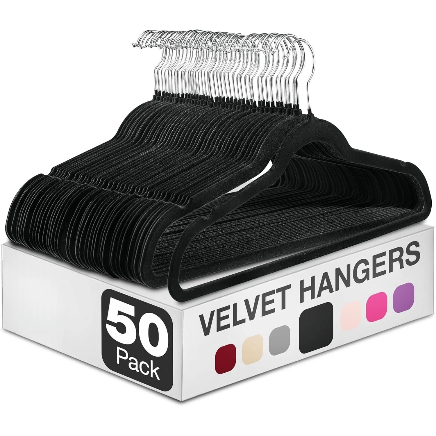 شماعة مخملية سوداء للملابس والسراويل والمعطف وخزانة تخزين وخطاف ورأى شماعات غير قابلة للانزلاق ومنظمات مساحة لتوفير المنزل #1