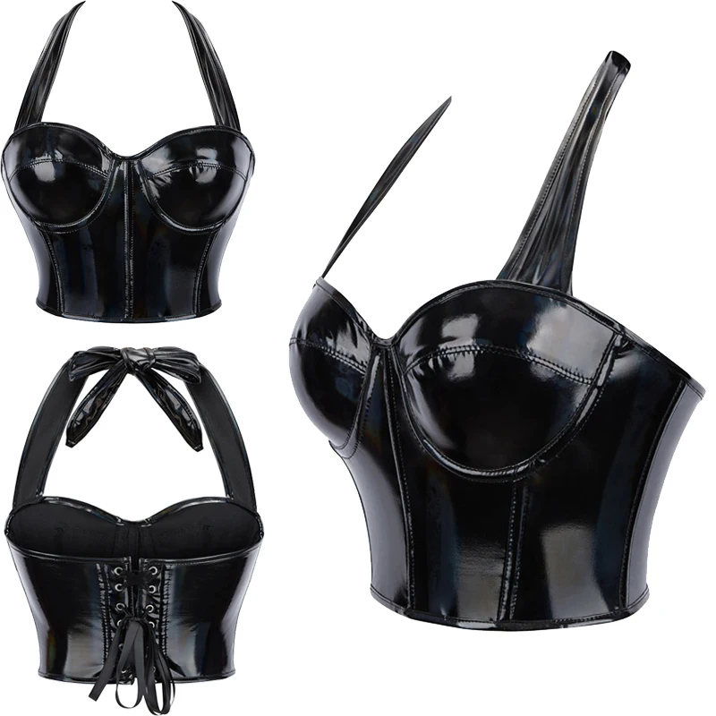 

Sexy PU Leather Bra Corset Tops for Women Summer Push up Bralet Sleeveless Y2K Going Out Corset Tank Tops Bustier Party Lingerie