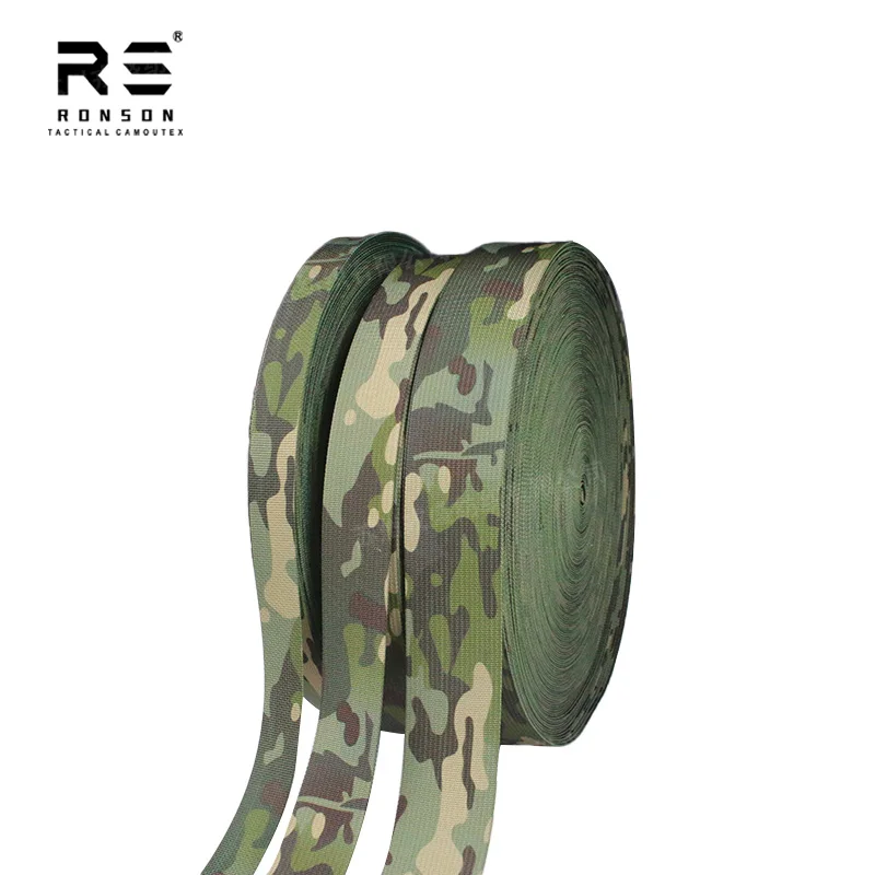 Ronson High Quality MCTP Tropic Camouflage Printed Polyester Webbing Tactical 25/38/50mm Webbing Tape for Bag and Backpack