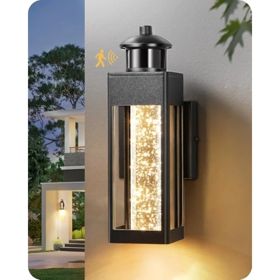 

Motion Sensor Porch Lights Outdoor Dusk to Dawn Exterior Lighting Fixtures with Crystal Bubble Glass LED Outside Wall Sconce La