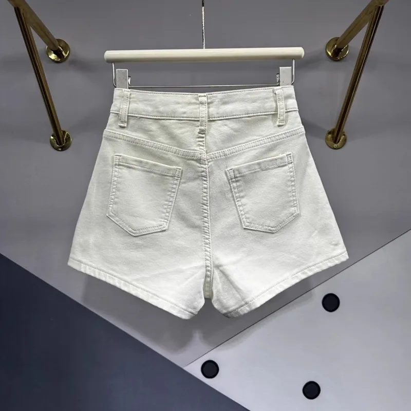 Distinctive Oblique Pocket Hip Denim Shorts Women's 2024 Spring Summer New All-Match Slimming A- Shaped Wide-leg Hot Pants