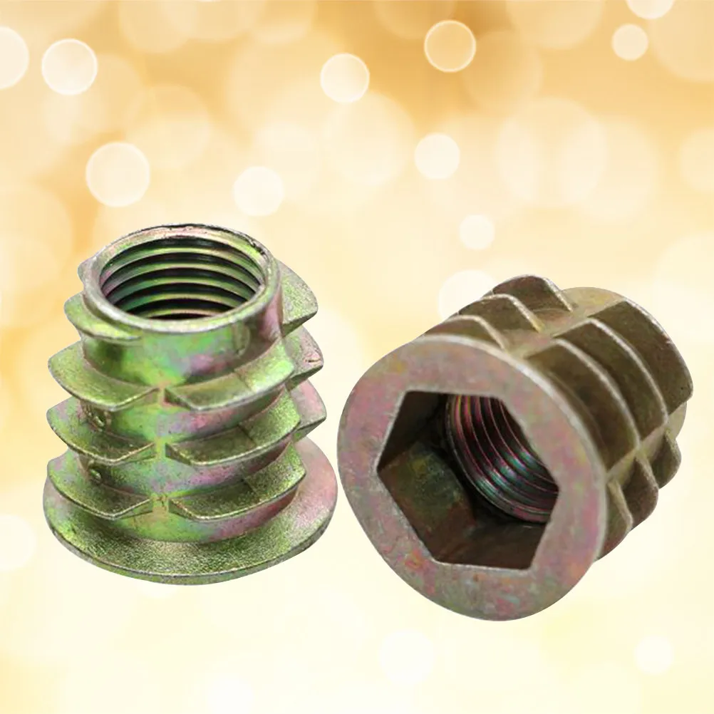 40Pcs Hex Socket Threaded Inserts Zinc Alloy Furniture Screwin Nuts for Wood Pine Plywood Fiberboard Mdf Self-Tapping Anti-Strip