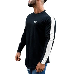 Gym Bodybuilding Fitness Running Sportswear Men's Cotton Patchwork Breathable T-shirt Autumn Winter Slim Fit Long Sleevess Shirt