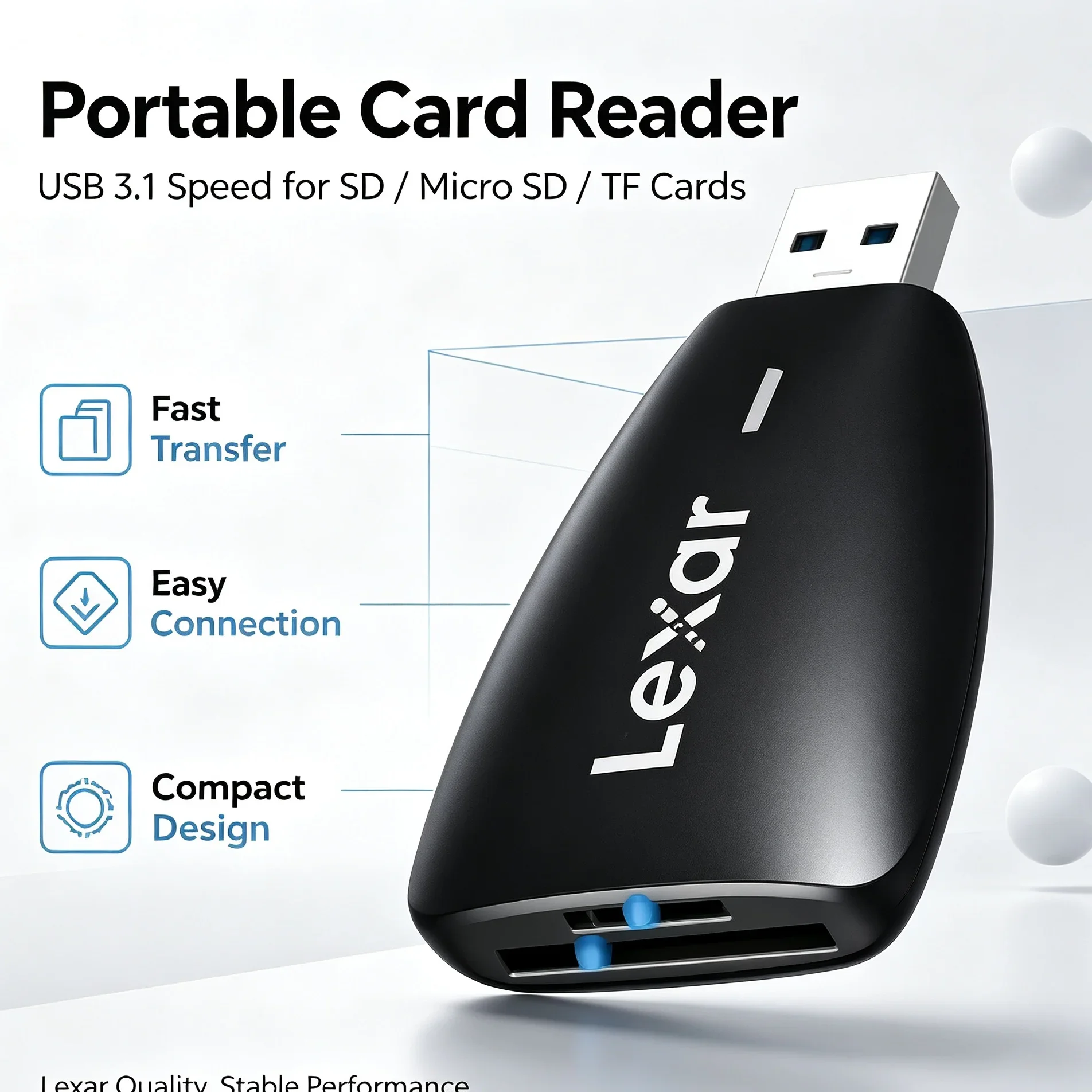 Portable Lexar USB 3.1 Card Reader SD Micro SD TF Memory Card Reader For Desktop And Laptop