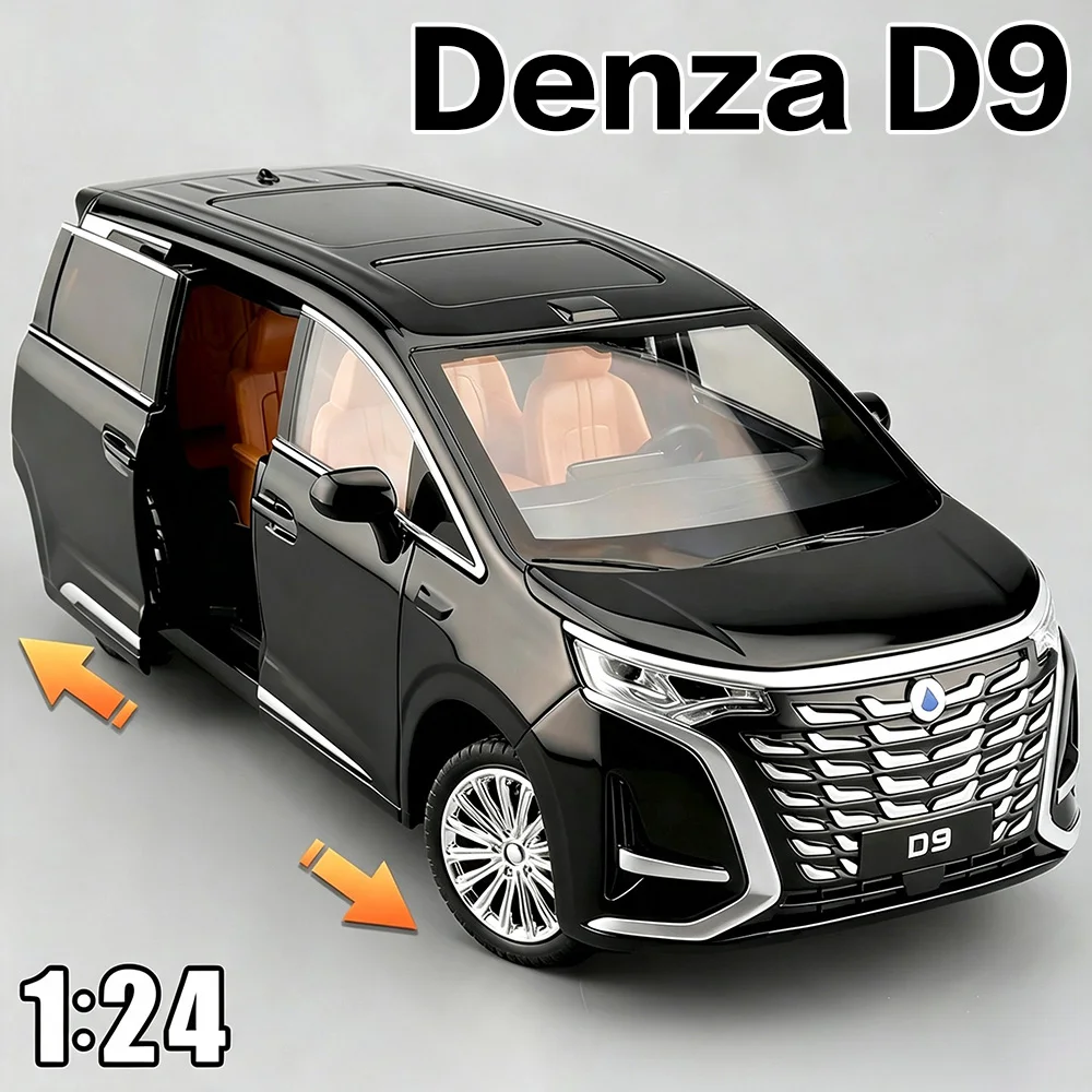 1:24 Denza D9 LM300H MPV Diecast Model Toys Alloy Car Sound Light Pull Back Doors Opened Miniature Vehice Friend Premium Present