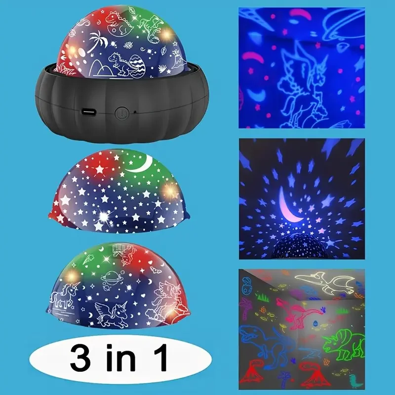 

3-in-1 Star Projector Night Light 4-Color,360°Rotating Galaxy Dinosaur Lamp,Color Changing Bedroom Decor Christmas Gift for Kids