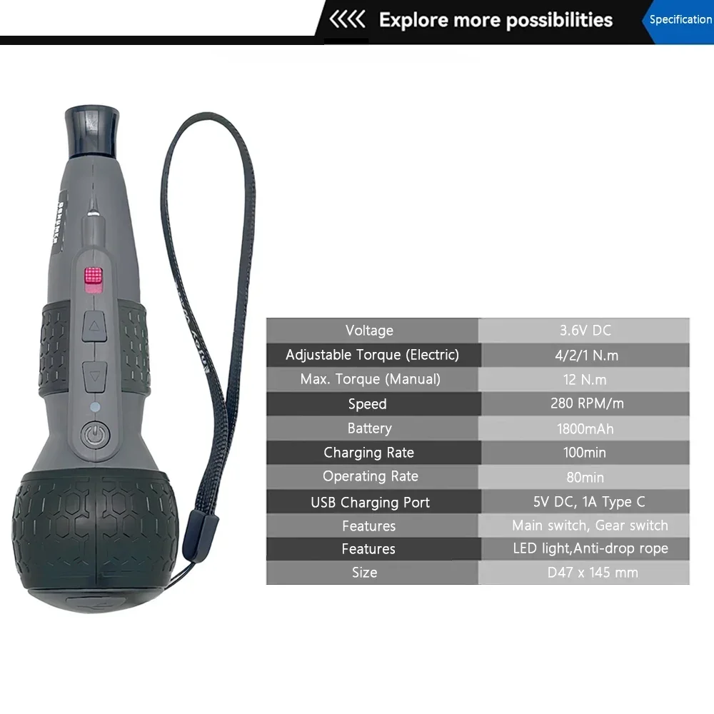 Imagem -03 - Mini Chave de Fenda Elétrica Poderosa Torque de Níveis Luz Led tipo c Estilo Caneta Manutenção Doméstica Fácil para Iniciantes