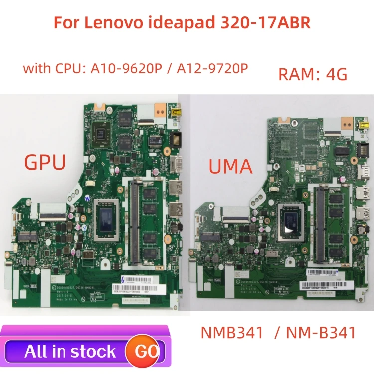 New DG526 DG527 DG726 320-15ABR 320-17ABR Laptop IdeaPad motherboard SN NM-B341 CPU A109620P A129720P FX9800 UMA GPU DRAM 4G