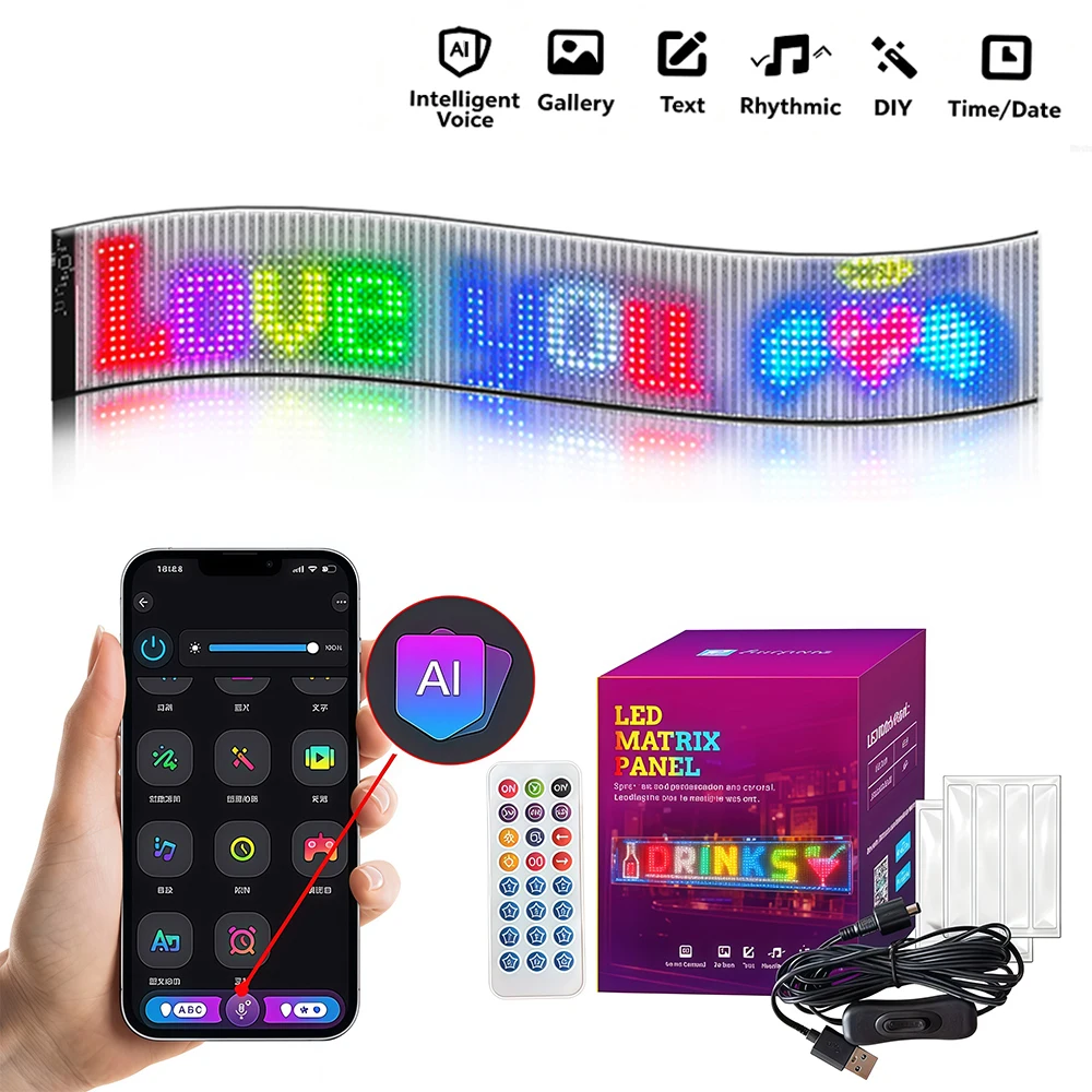 Car Windshield LED Devil Eyes Light 100x16cm, AI Voice Control, DIY Custom Text, LED Window Light Accessories for Truck SUV RV