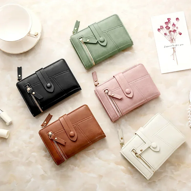 

New Purse Ladies Europe and America High Quality PU Leather Short Folding Purse Vertical Double Zipper Fashion Women's Wallet