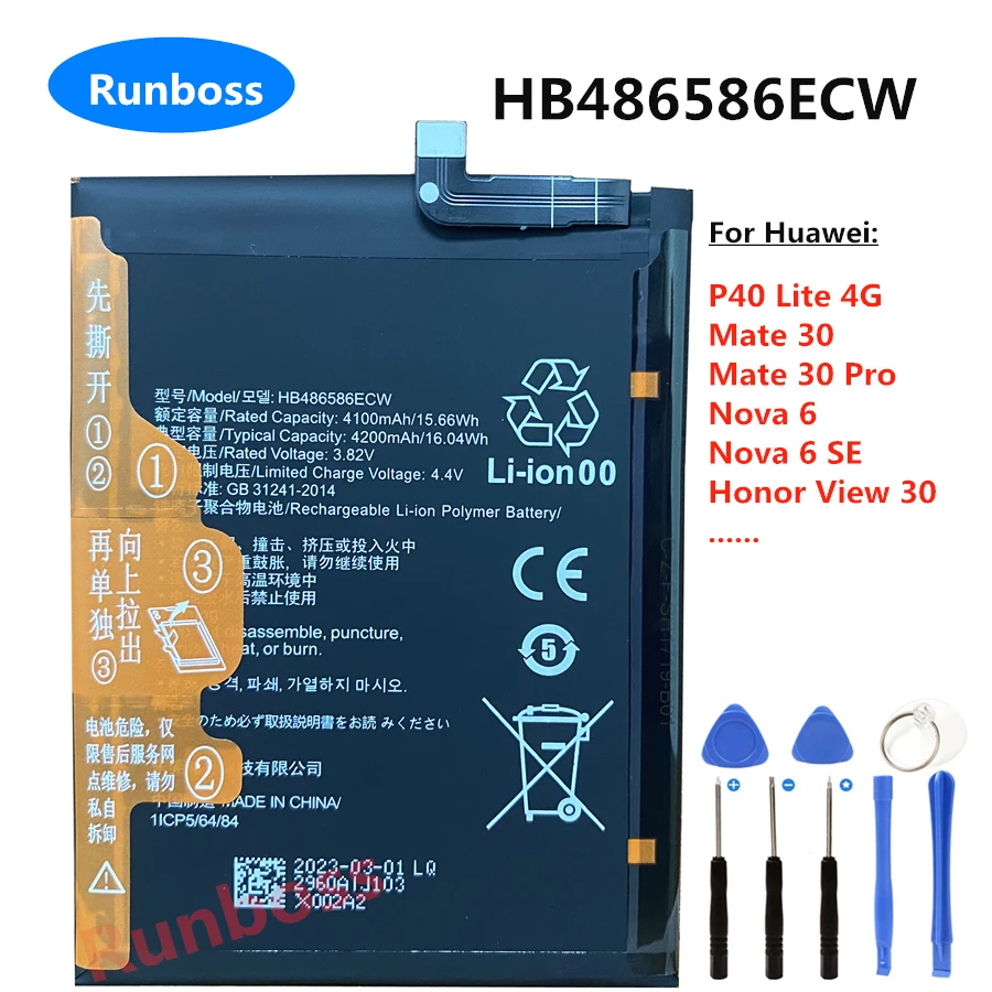 Original HB486586ECW Battery for Huawei P40 Lite 4G Mate 30 Mate30 Pro Nova 6 SE Honor View 30 JNY-L01A JNY-L02A JNY-LX1 JNY-LX2