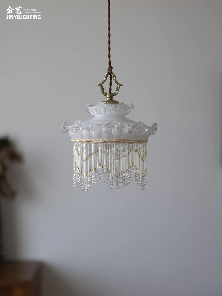 Middle French court pendant light bedroom headboard foyer dressing room light luxury handmade glass tassel lighting fixtures