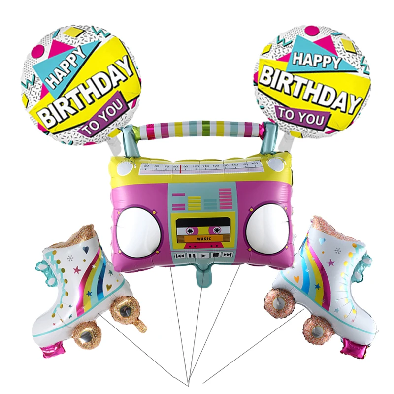 1 set 80s 90s Radio Roller Skates Foil Helium Balloons 4D Disco Ball Telephone Balloon Retro Theme Hip Hop Birthday Party Decor