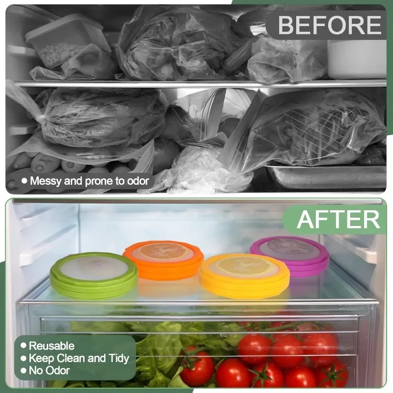 Silicone Food Storage Container Double Sided Lid Mini Fridge Organizer for Fruits Vegetables Fresh Keeping Kitchen Box