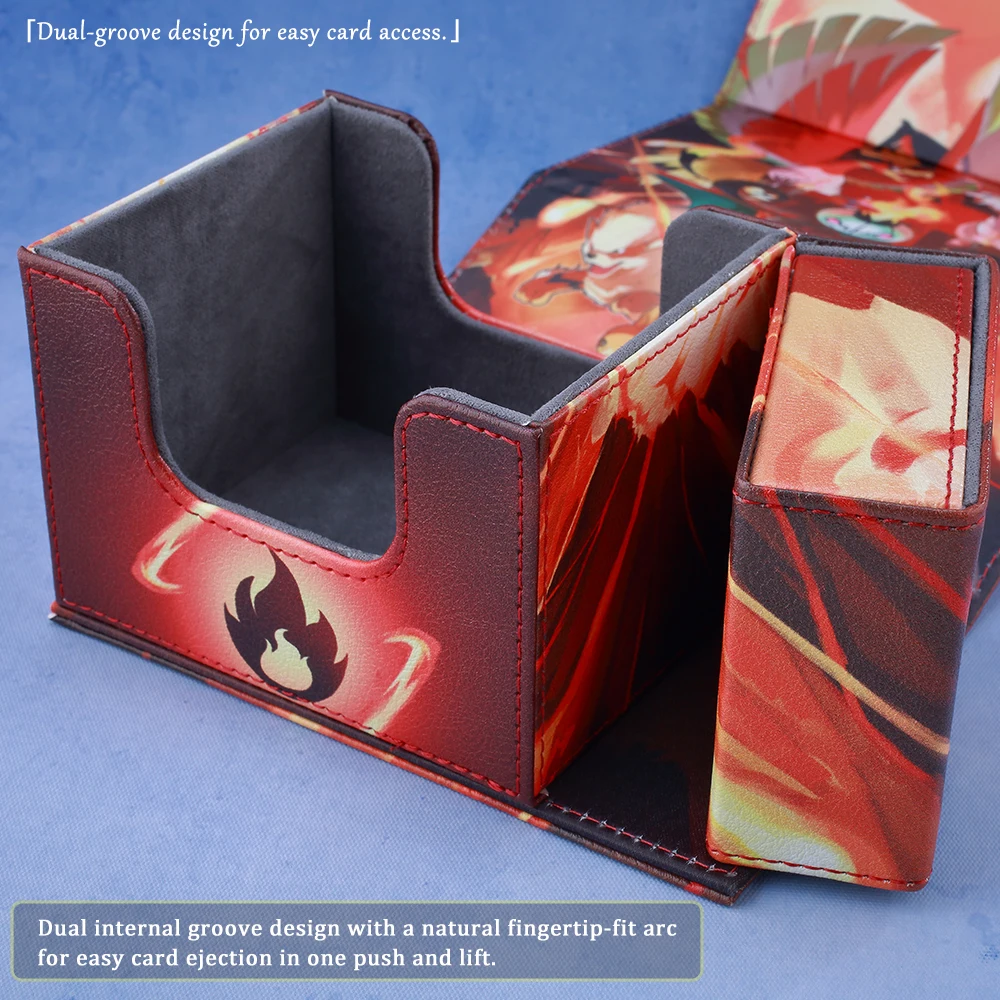 Fire Type Dicewinder voor PTCG, past op 100 kaarten met dubbele mouwen, kaartopslag dekdoos voor MTG Commander TCG YGO OPCG DTCG kindercadeaus