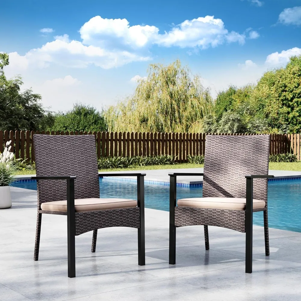 

Outdoor willow dining chairs, terrace chair set, 2 sets of rattan outdoor chairs, all-weather terrace furniture dining chairs