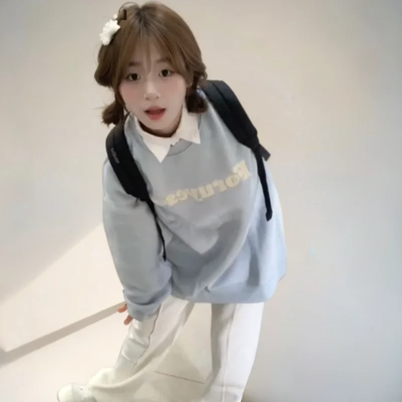 

Толстовки женские осенние женские костюмы потертые супер большие цвета кампуса летняя темная одежда с цветными блоками Популярная одежда для дома