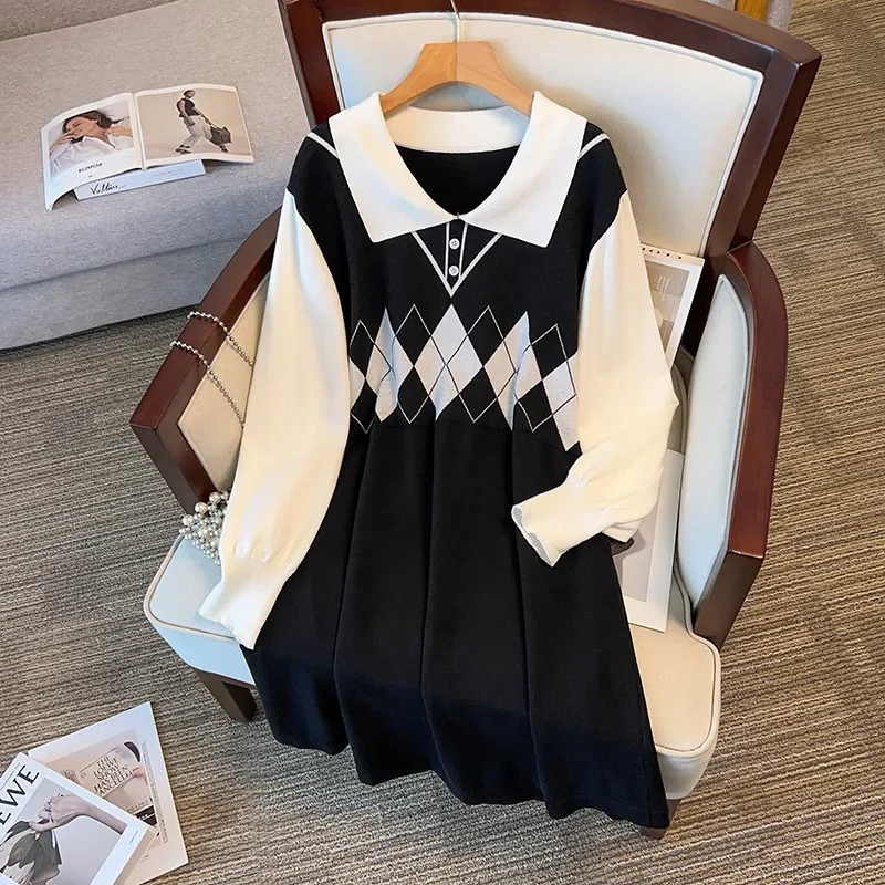 

100/150/175kg oversized women clothing with a bust of 150/160cm loose fitting long lapel sweater dresses vestidos de mujer 7XL