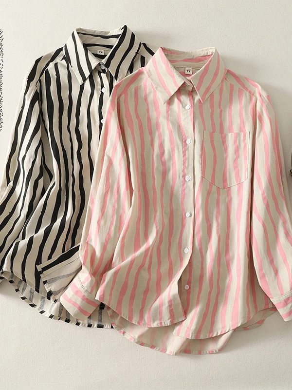 

Повседневный свободный универсальный кардиган в корейском и японском стиле с полосатым узором, ранняя весна 2026, для женщин больших размеров