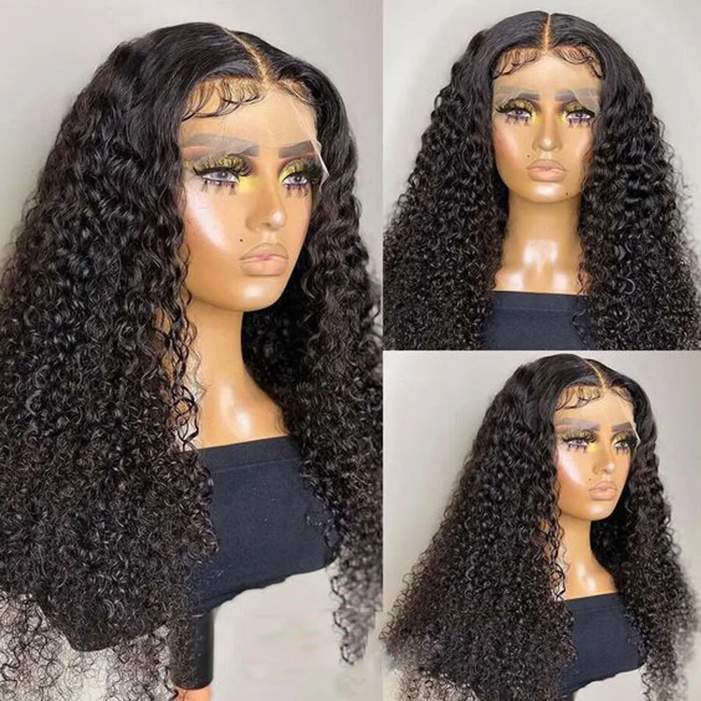 Long Soft 26Inch 180Density Natural Black Kinky Curly Lace Front Wig For Women BabyHair Daily Preplucked Glueless Heat Resistant