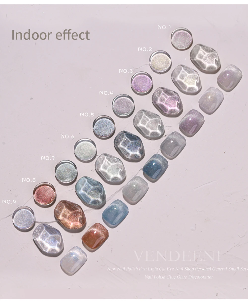 Vendeeni 9 Farben/Set Farbwechselnder Katzenaugen-Gel-Nagellack, Lichtverändernde Farbe, Magnetischer UV-LED-Soak-Off-Gel-Lack mit Display – Detail 6