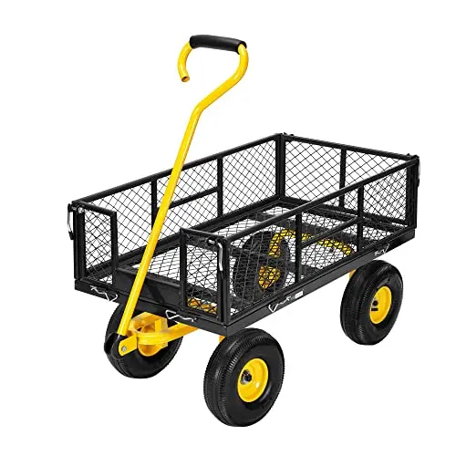 Heavy Duty 880 Lbs 4.5 Cu Ft Mesh Steel Garden Cart Utility Wagon | Removable Sides and 4.10/3.50-4