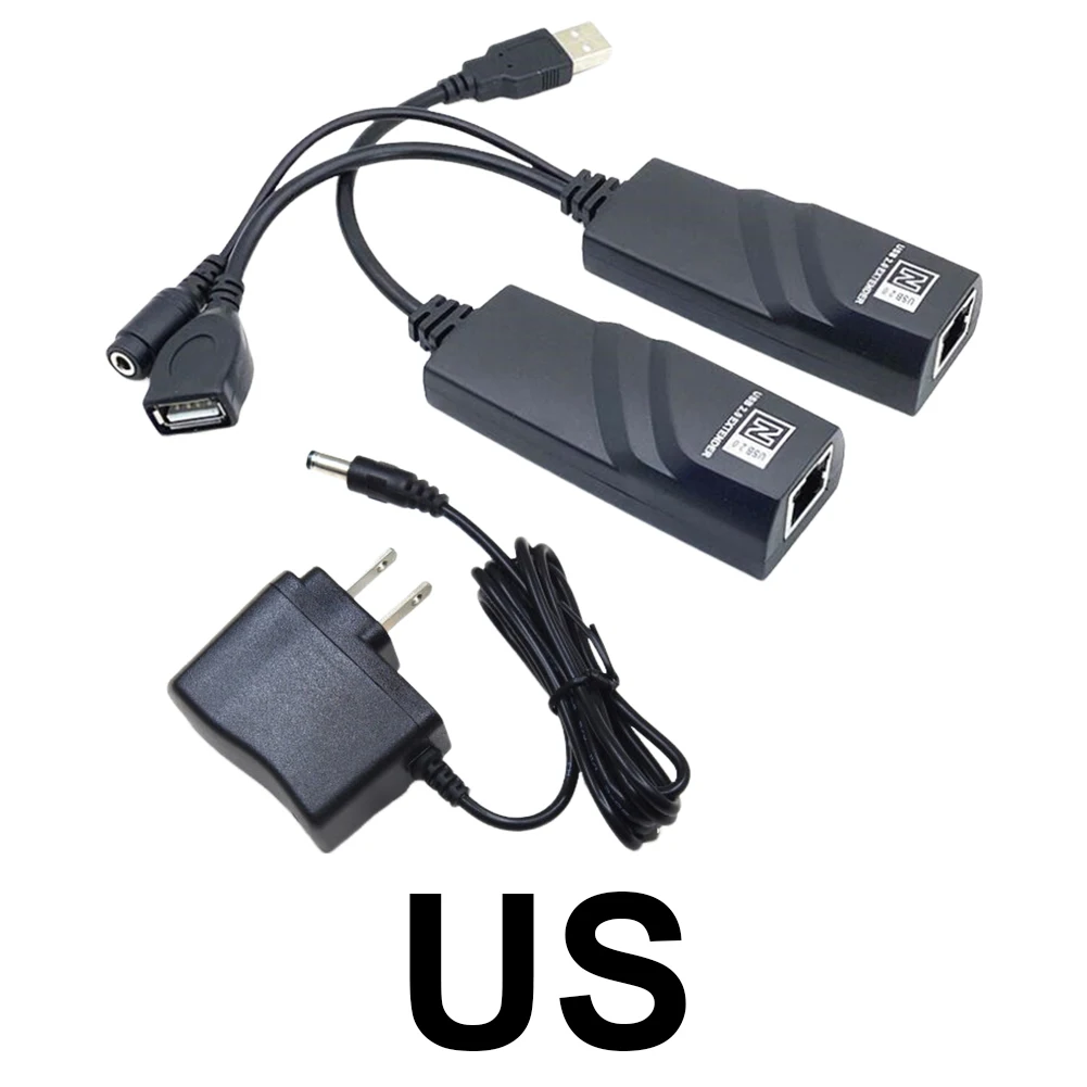 Extensor USB 2.0 para RJ45 com adaptador de alimentação Conexões de cabo de extensão Ethernet de até 100 m para teclado de mouse de câmera