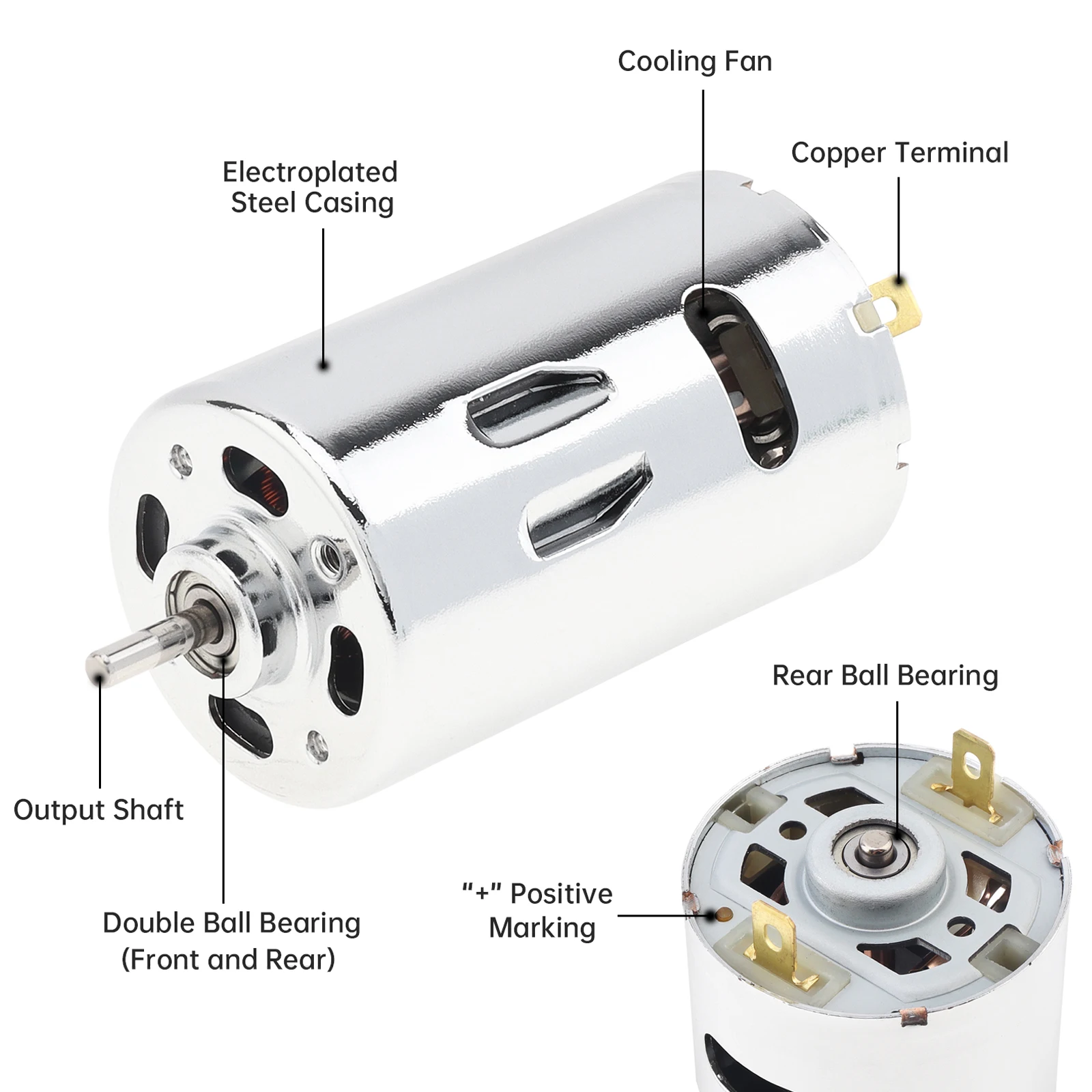 RS555 Dual Ball Bearing DC Motor 12-24V 6000-12000RPM High Torque Micro Motor for DIY Electric Tools,Dual Ball Bearing Motors