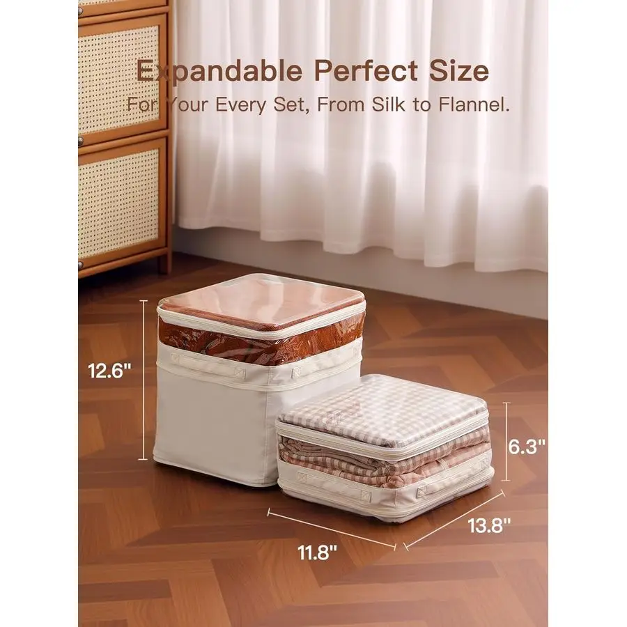 Pack Sheet Organizers And Storage, Double Side Clear Hard Shell Window. Expandable Blanket Storage Bags, Large Stackable Closet