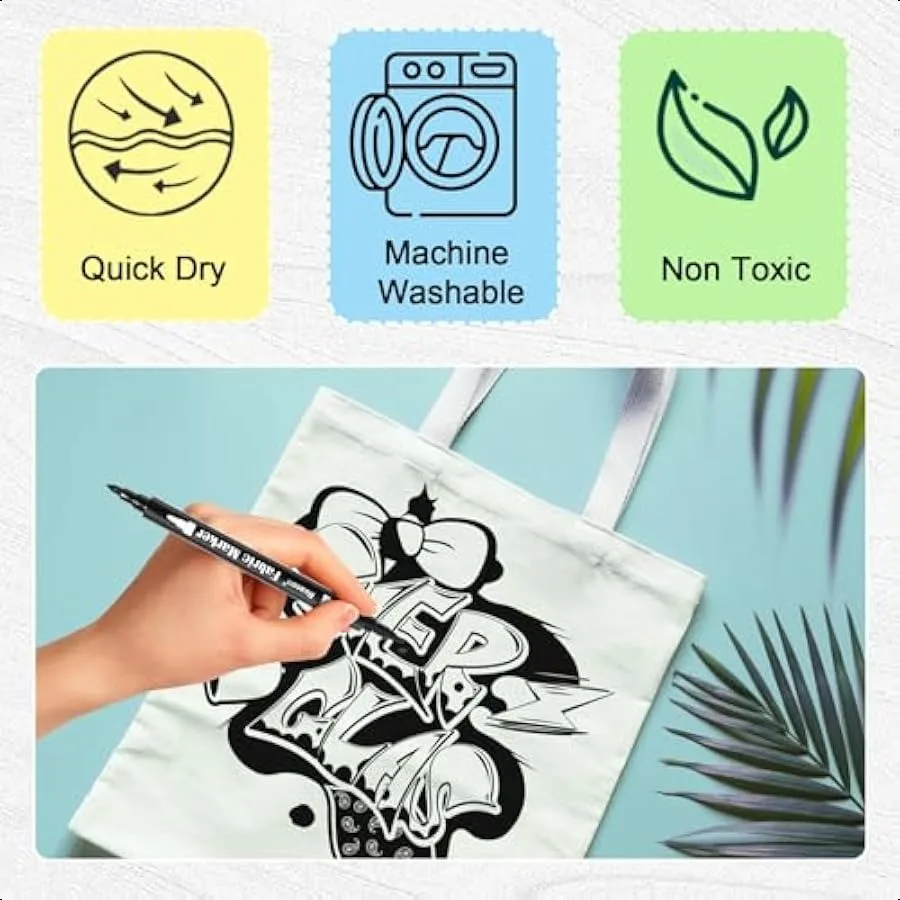 Black Fabric Markers Dual Tip Fabric Paint Markers Permanent Fabric Pens for Clothes T Shirts Canvas Bags 6pack - Image 5