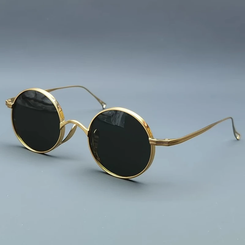 Lunettes de soleil polarisées rondes rétro japonaises faites à la main pour hommes et femmes, lunettes de soleil d'extérieur, lunettes de soleil en titane vintage ultralégères, UV400