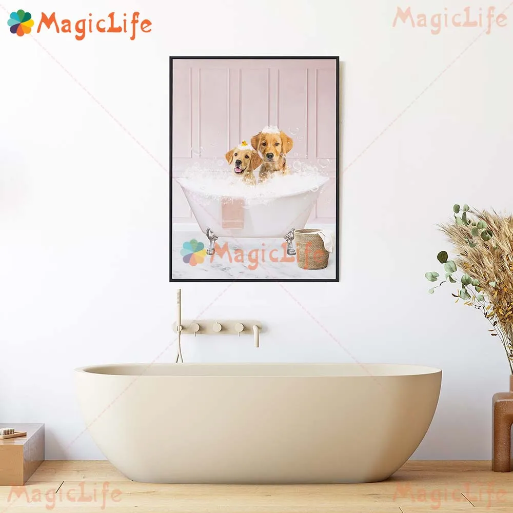 Custom 2 Bathing Dog Pets Photo Animals Dog Poster Wall Art Canvas Painting Wall Pictures For Living Room Decor Posters Unframed