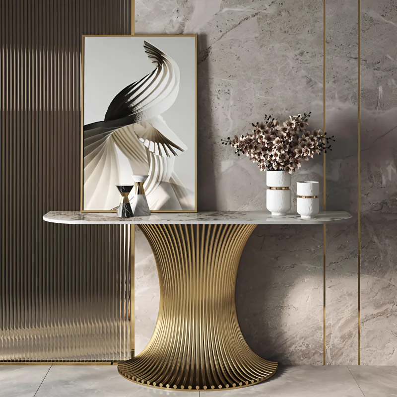 

Входной столик из нержавеющей стали Современный простой входной столик Мебель для виллы с небольшой талией Входной шкаф из каменной плиты End vie