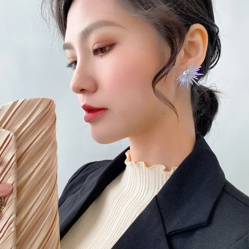 New Silver Color Big Plant Luxury Stud Earrings with Bling Zircon Stone for Women Fashion Jewelry Korean Earring Gift2025 image 6
