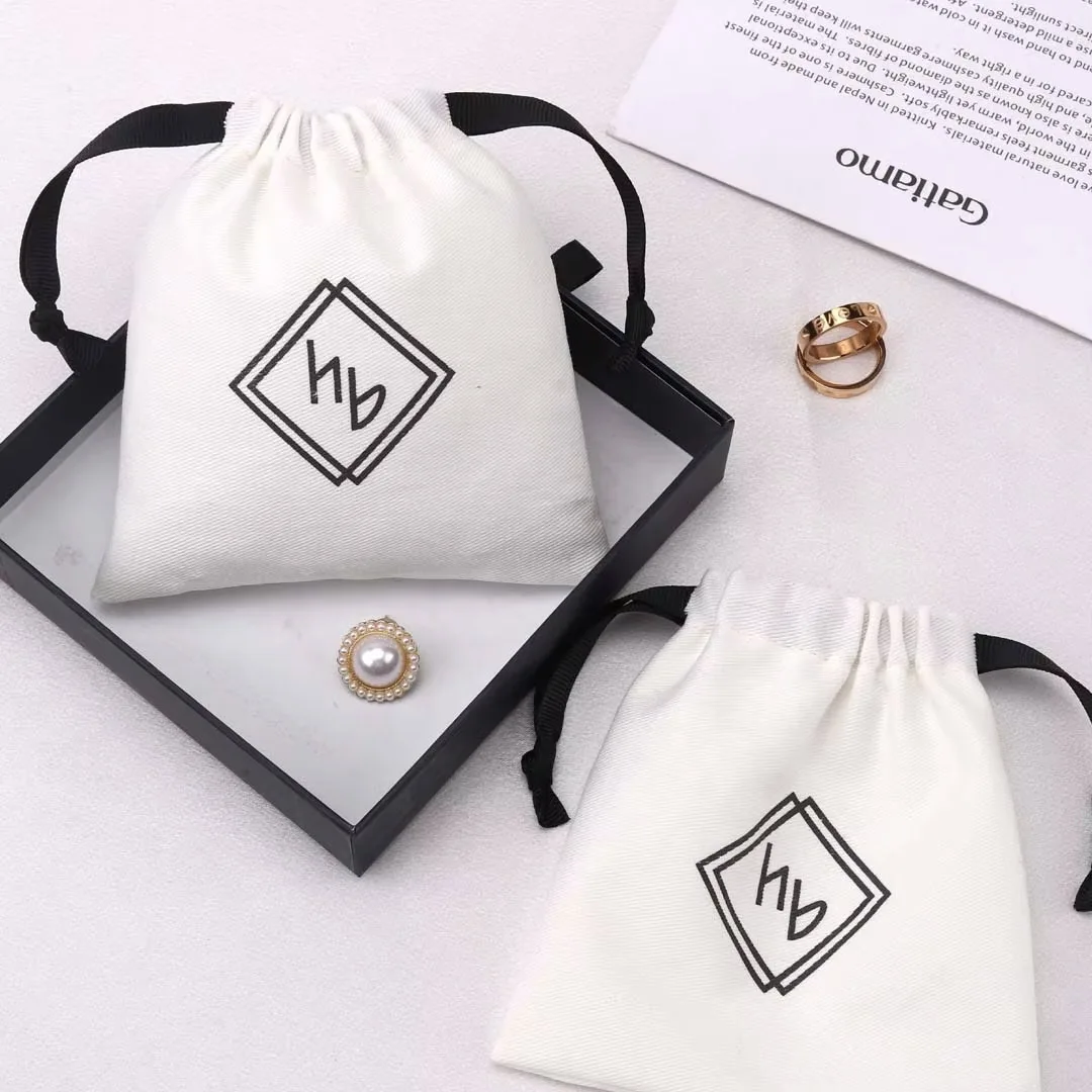 50Pcs White Canvas Cotton Rope Jewelry Drawstring Muslin Burlap Bag Packing Pouch Storage for Wedding Ring Stud Earring Package