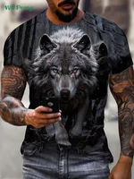Camiseta con gráfico de lobo Vintage para hombre, camiseta de manga corta para exteriores, camiseta de gran tamaño para hombre, ropa de moda con cuello redondo para hombre