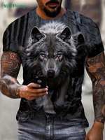 Vintage Wolf Graphic T-Shirt Men Summer Outdoor Men Short Sleeved Tee Oversized Men's T-Shirt Fashion Round Neck Men's Clothing