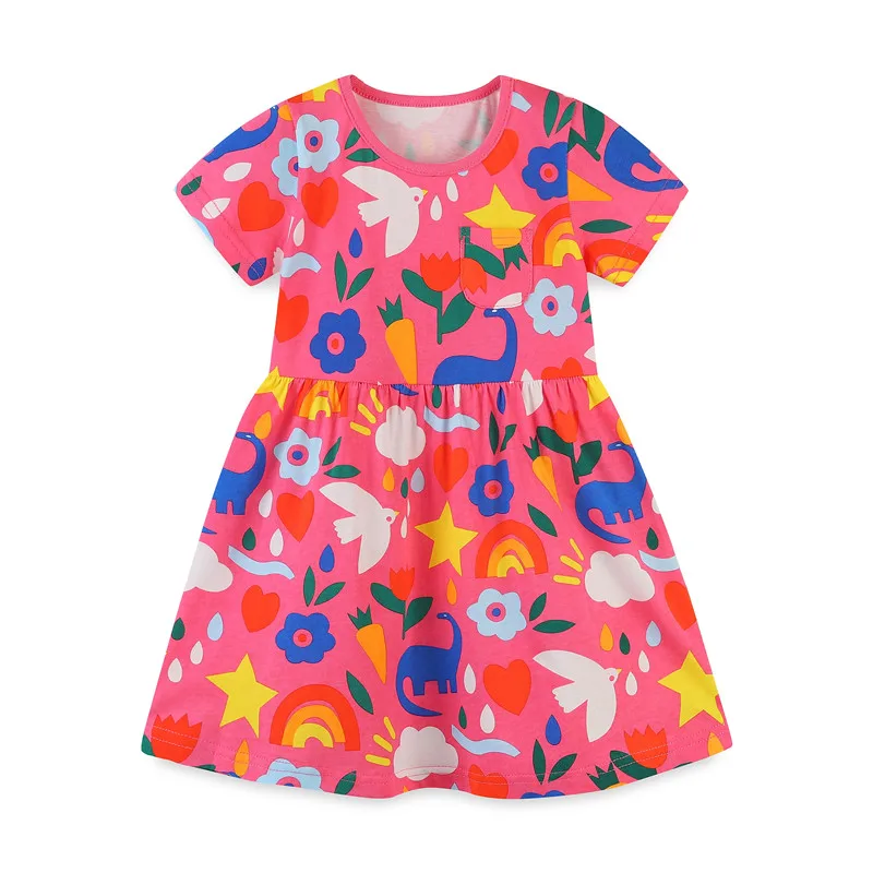 

2-7T Flowers Girls Dresses Summer Princess Baby Party Dress Clothing Short Sleeve Kids Costume Cute Children's Frocks