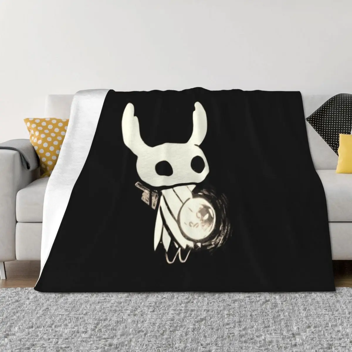 

The Knight From Hollow Knight - Black and White Artwork Throw Blanket funny gift for sofa blankets and throws Blankets