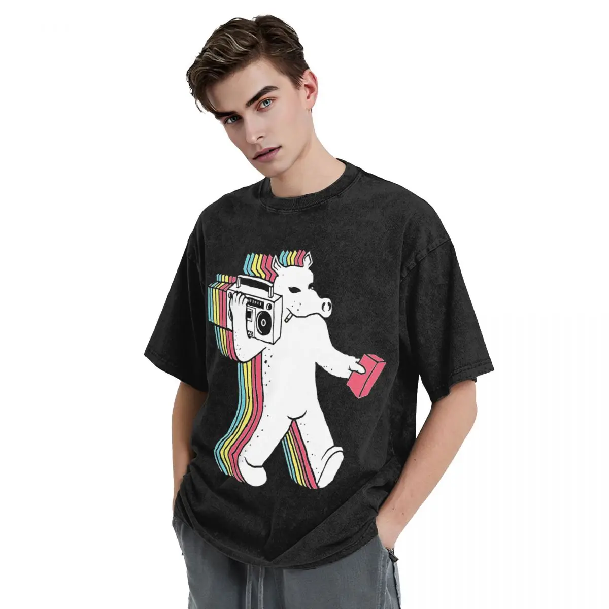 تي شيرت كواسيموتو للرجال والنساء ، قطن ، تي شيرت رسومات هاراجاو ، عذاب Mf ، ملابس شارع مغسولة ، موضة