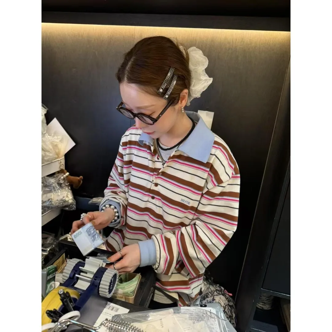 Retro Gestreifte Farbe Blo Lose Beiläufige Gestrickte Pullover frauen Top Dongda Tor 2025, Herbst Neue Sle Bequeme Koreanische Faion